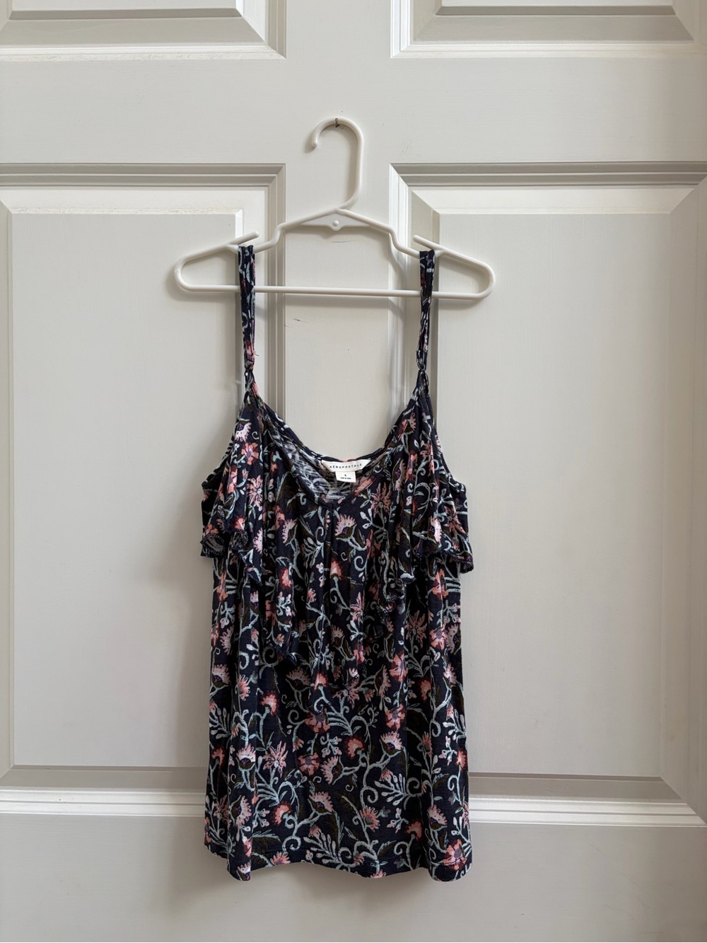 Aeropostale Blue Floral Ruffle Tank Top